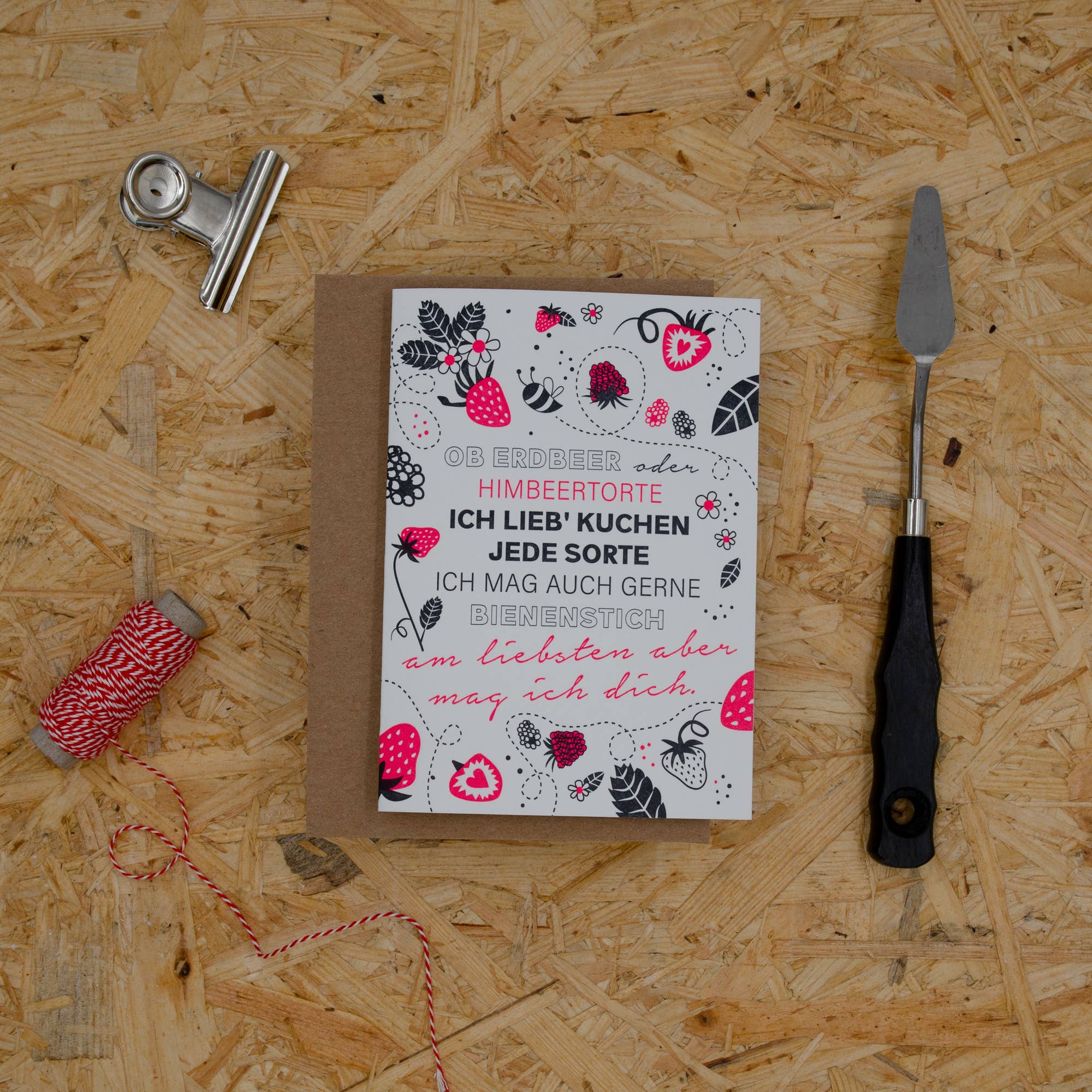 Kuchenliebe / Letterpress A6 Klappkarte mit Umschlag