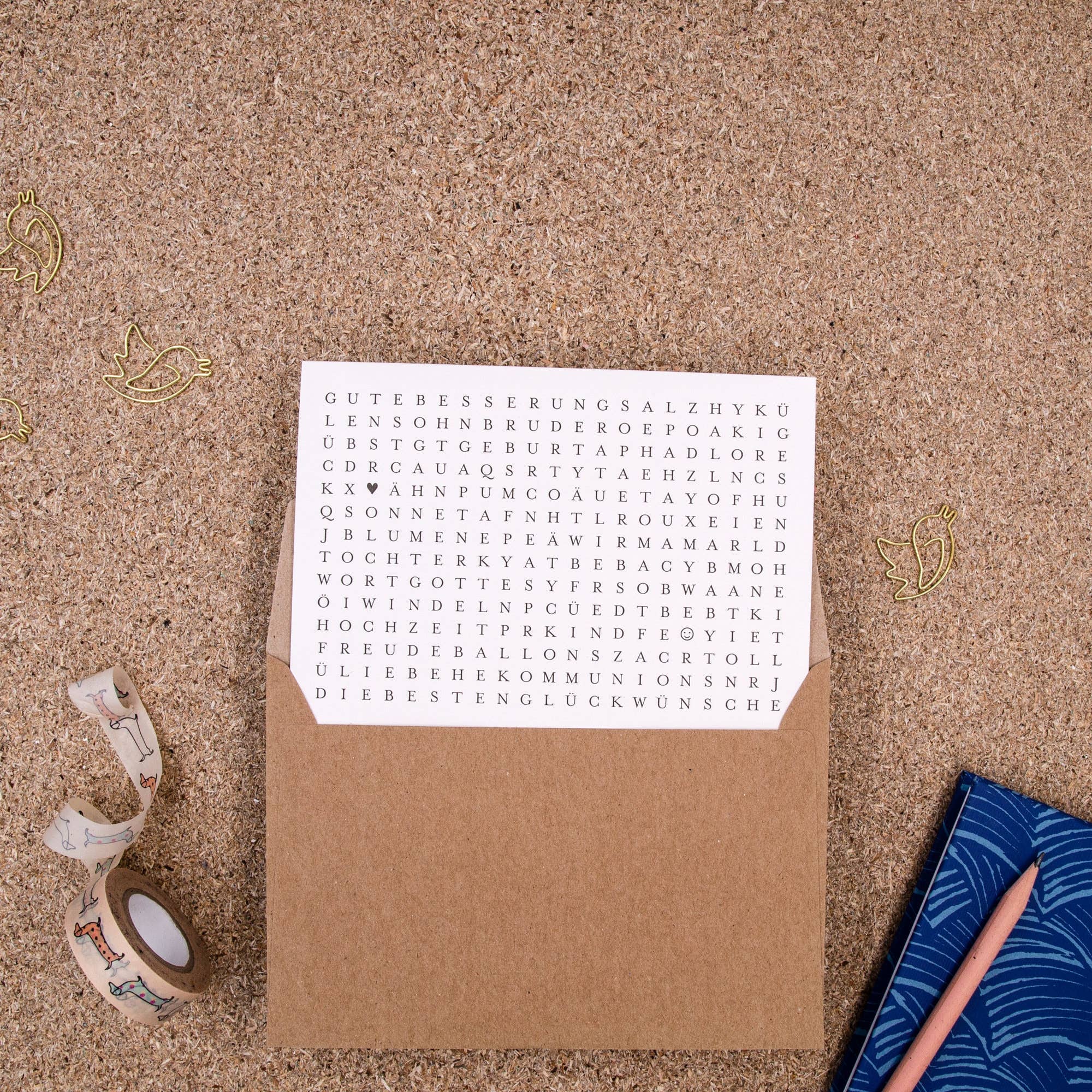 Alleskönner / Wortsuchrätsel / Letterpress A6 Klappkarte