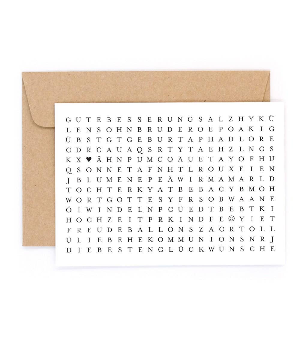 Alleskönner / Wortsuchrätsel / Letterpress A6 Klappkarte