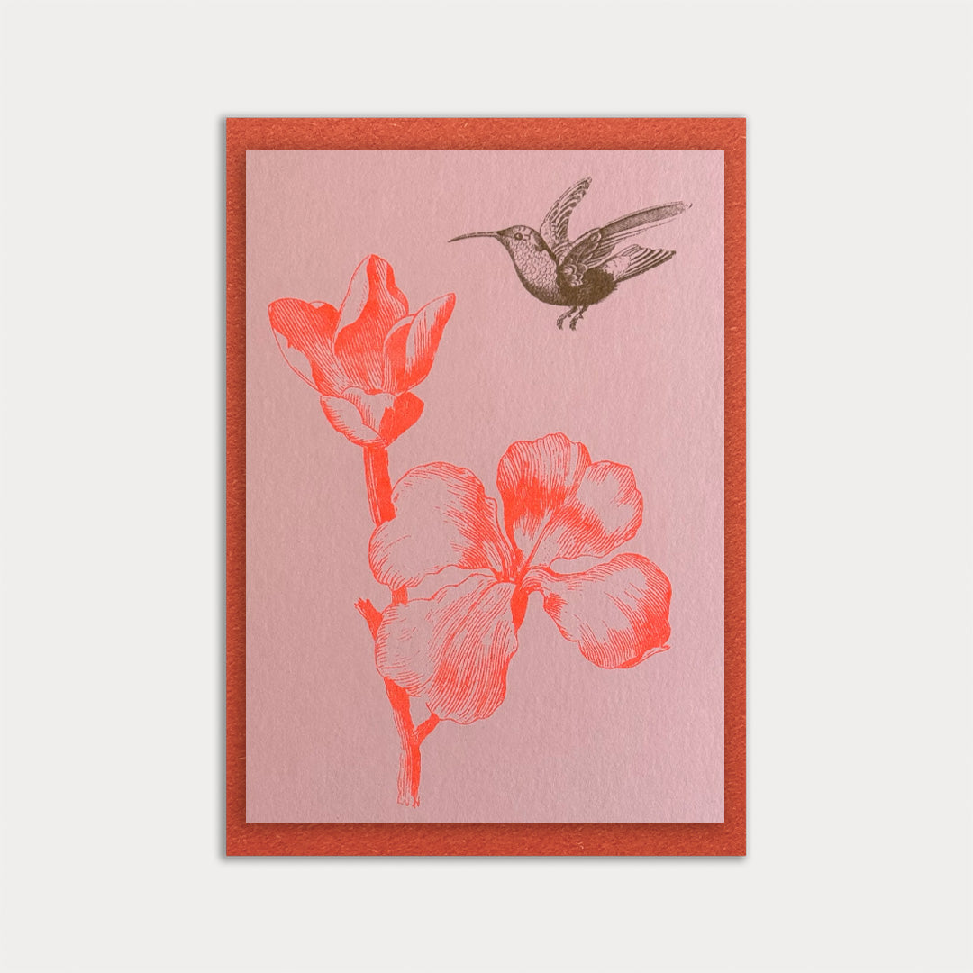 Karte mit Umschlag / Kolibri mit Blume / Premium Gmund Papier - Togethery