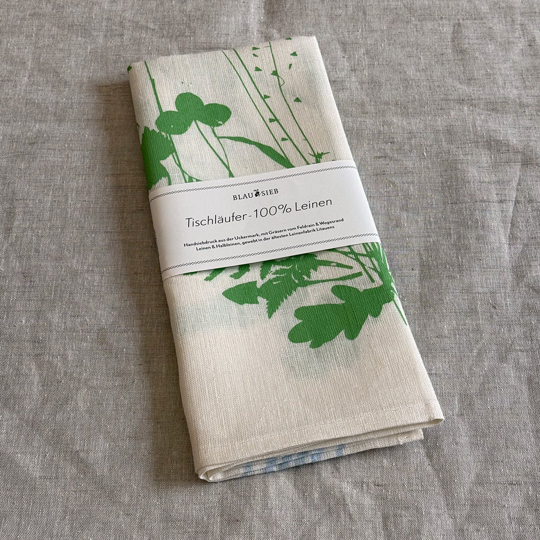 Leinen-Tischläufer / wild & gezähmt / Siebdruck / Maigrün