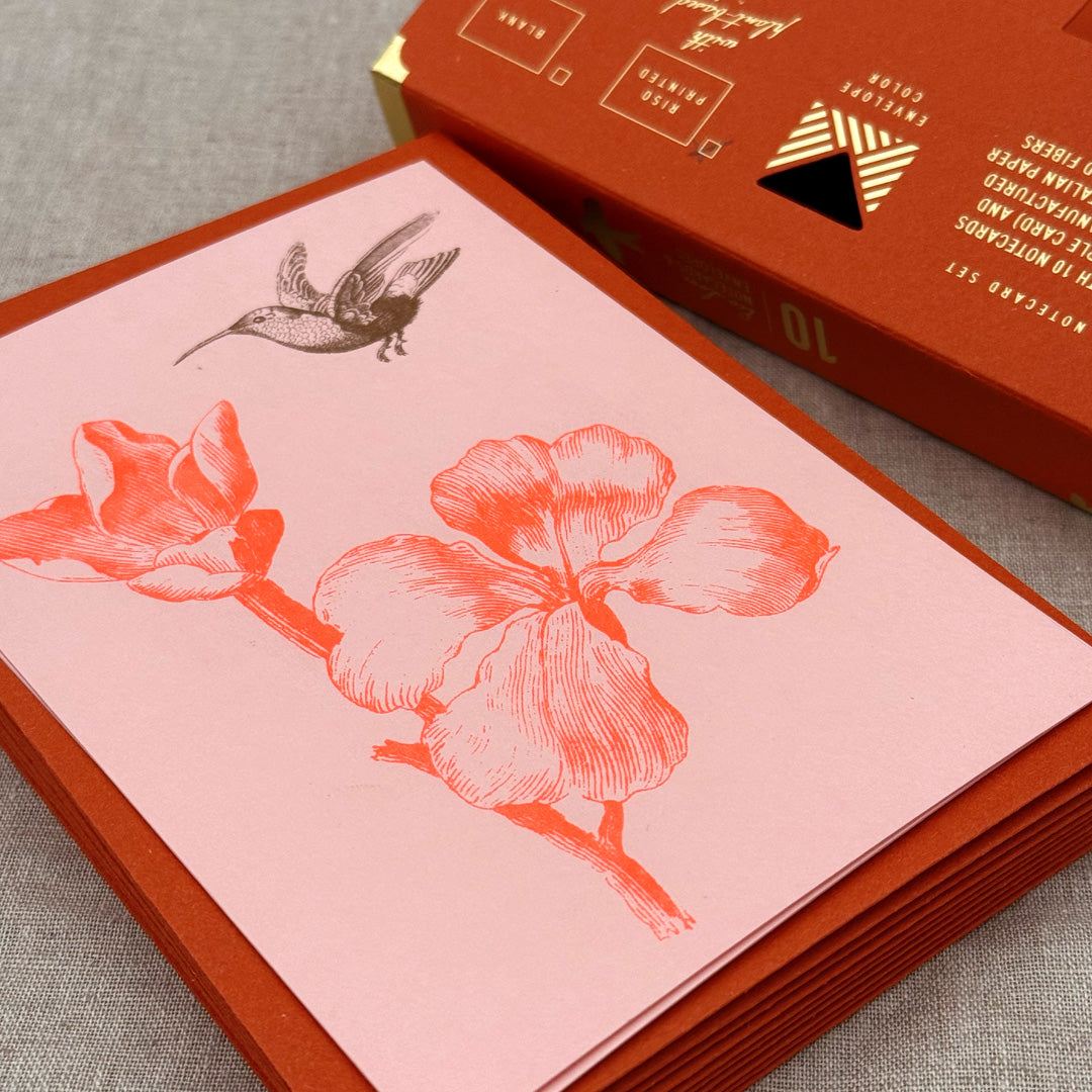 Notecard Set / Kolibri mit Blume / Premium Gmund Papier - Togethery