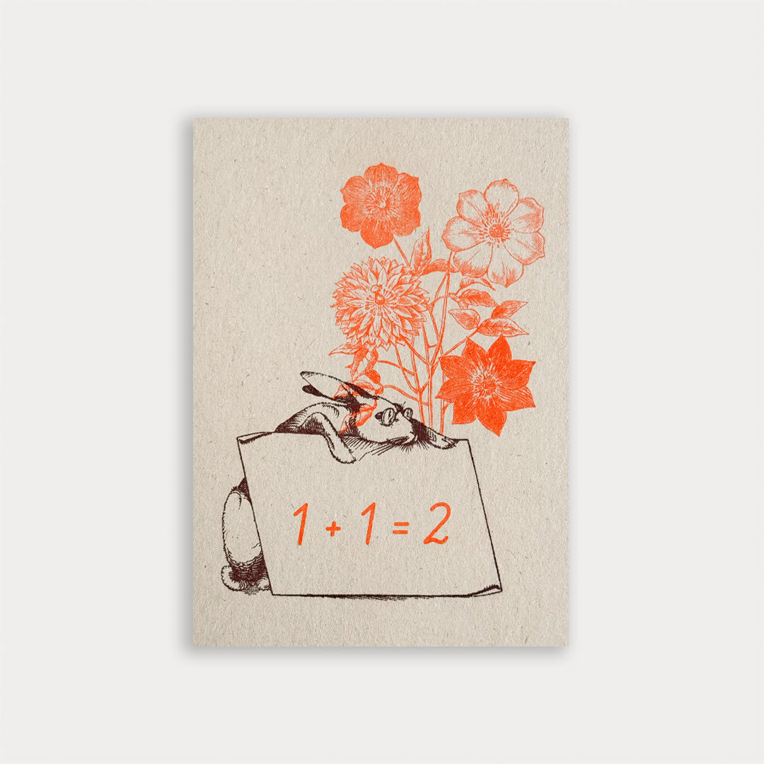 Postkarte / Hase / 1 + 1 / Einschulung / Vintage - Togethery