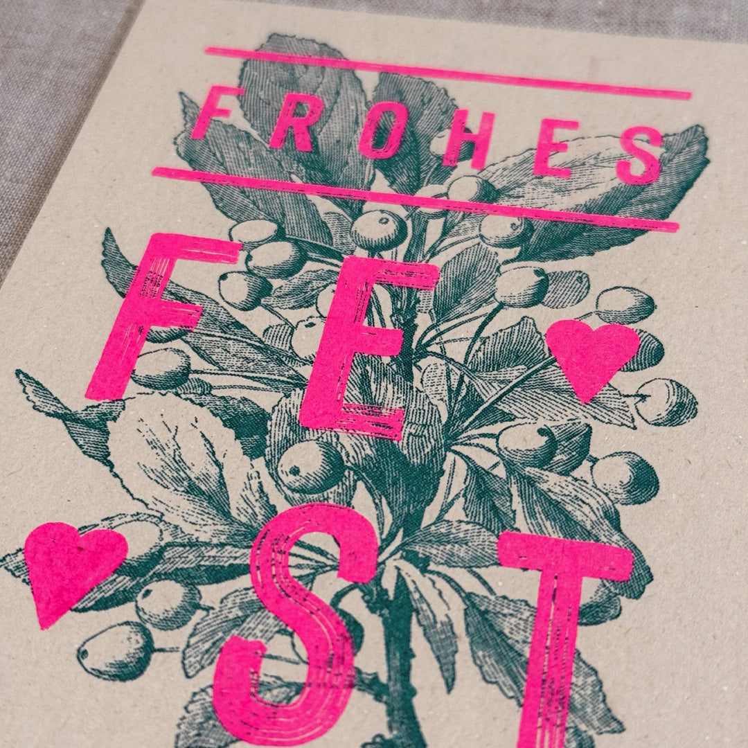 Postkarte / Typo / Frohes Fest / Pink & Teal - Togethery