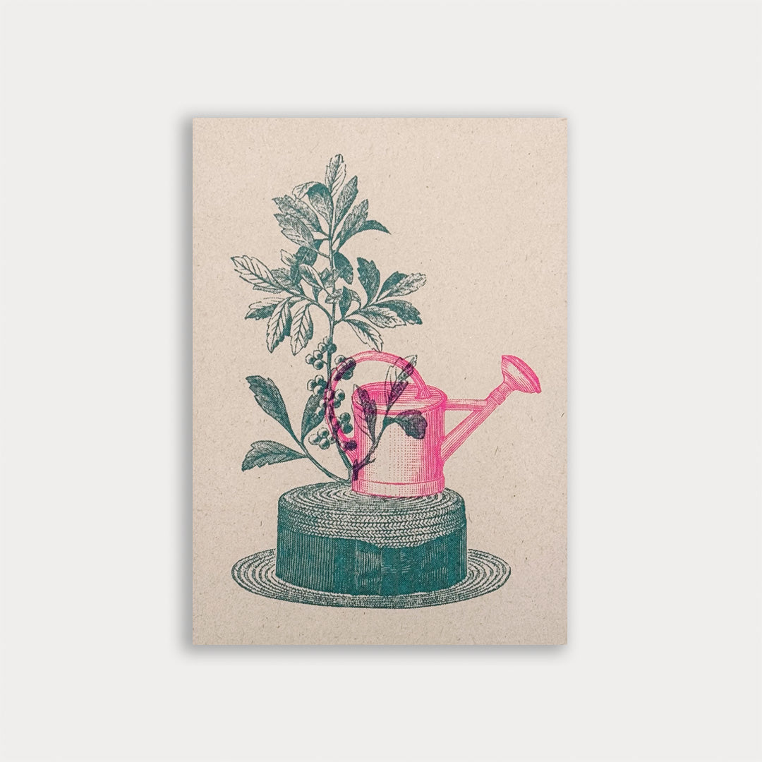 Postkarte / Hut mit Gießkanne / Ökopapier - Togethery