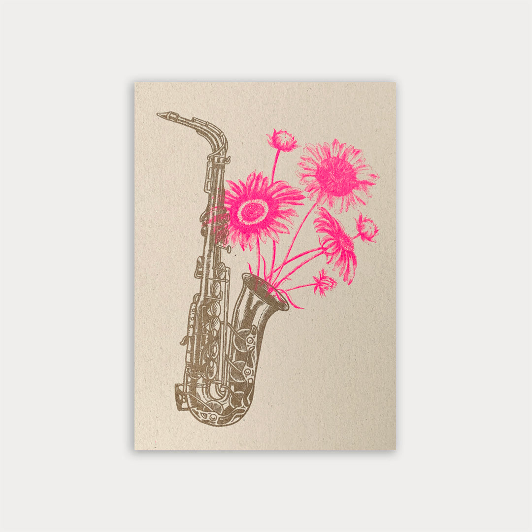 Postkarte / Saxophon mit Blumen - Togethery