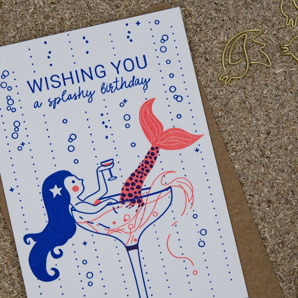 Splashy birthday / Meerjungfrau / Letterpress A6 Klappkarte / Geburtstag