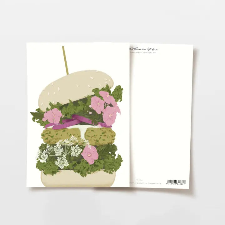 Postkarte / Burger mit Blumen