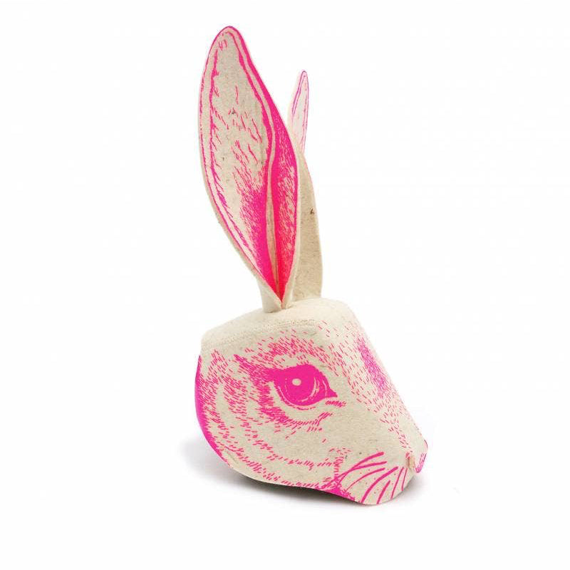 Hasenkopf-Maske aus Wollfilz in Pink / Siebdruck / Fluo Pink