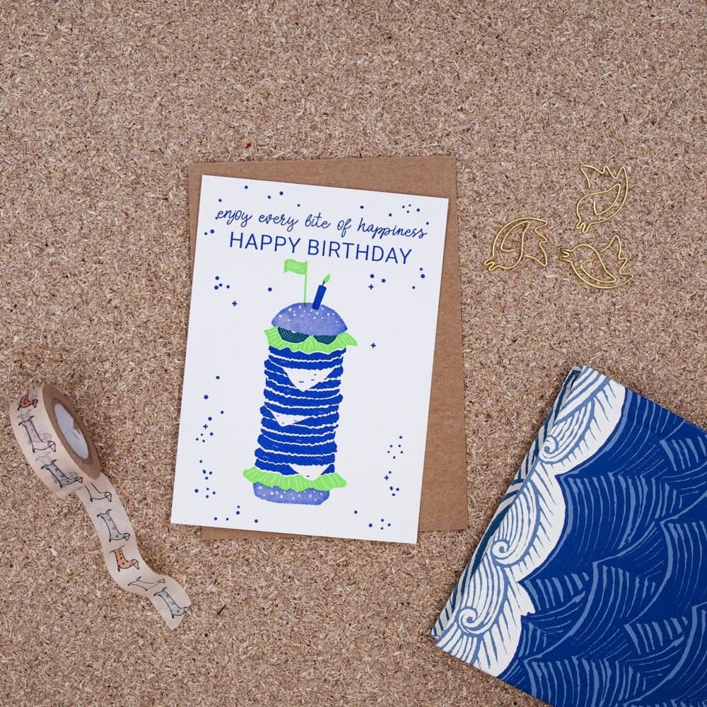 Enjoy every bite of happiness / Hamburger / Letterpress A6