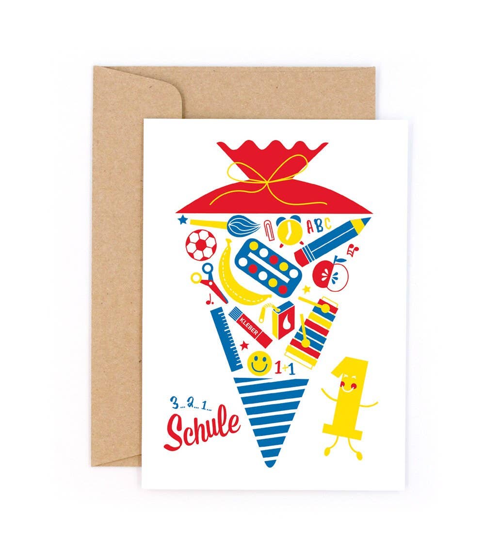 3, 2, 1 Schule / Einschulung / Letterpress A6 Klappkarte