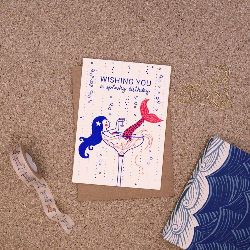 Splashy birthday / Meerjungfrau / Letterpress A6 Klappkarte / Geburtstag