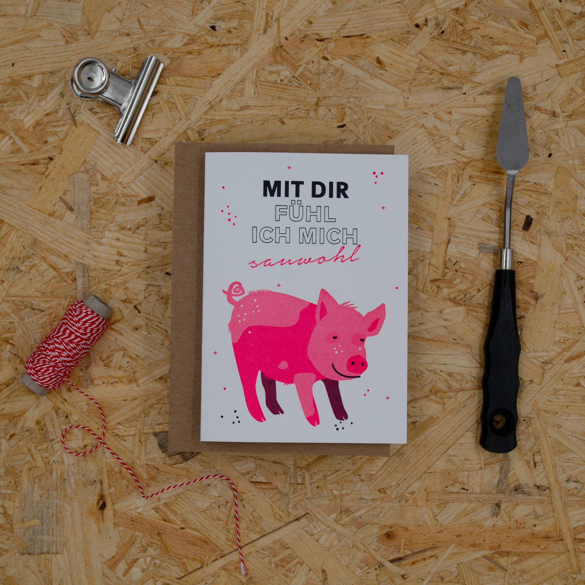 Sauwohl / Letterpress A6 Klappkarte mit Umschlag