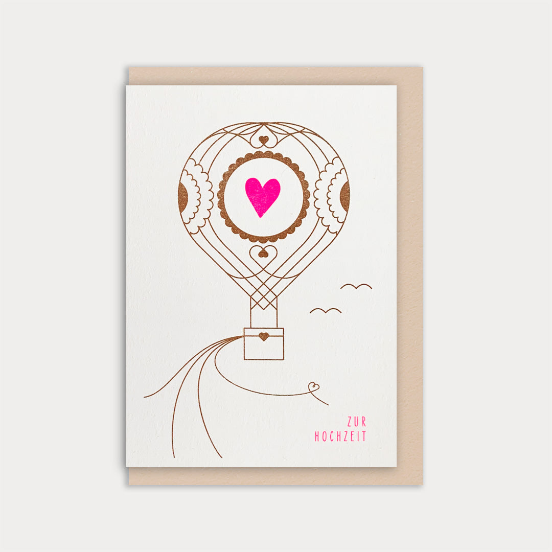 Klappkarte / Heißluftballon / Zur Hochzeit / Naturpapier - Togethery