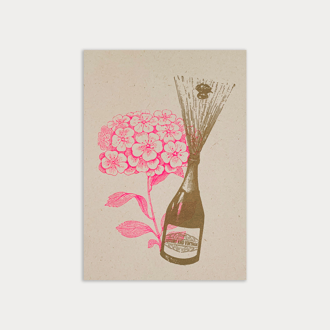Postkarte / Champagner mit Blume - Togethery