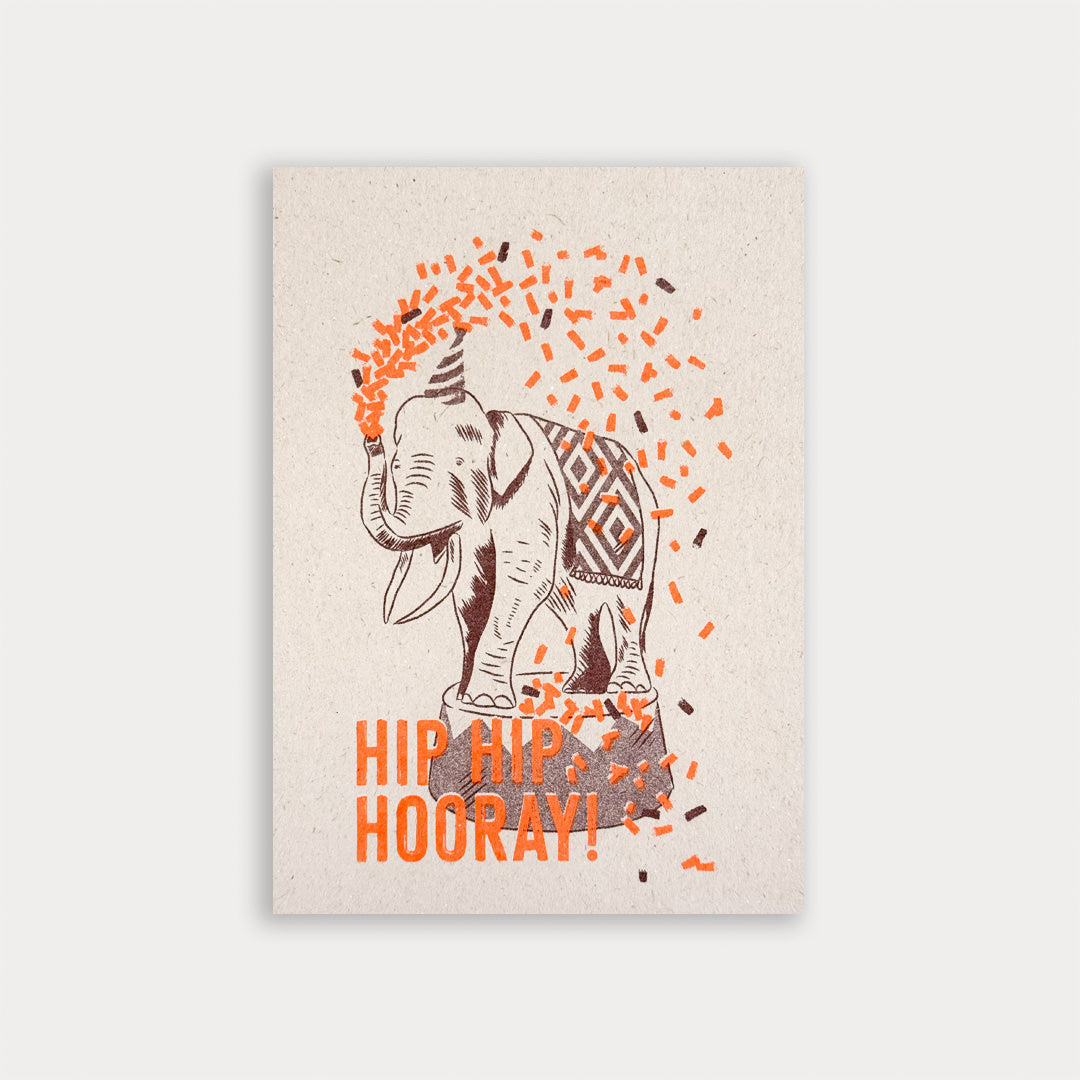 Postkarte / Elefant / Hip Hip Hooray! / Burgundy & Orange