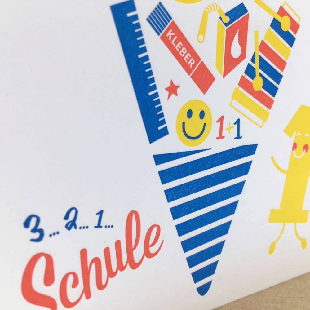 3, 2, 1  Schule / Einschulung / Letterpress A6 Klappkarte