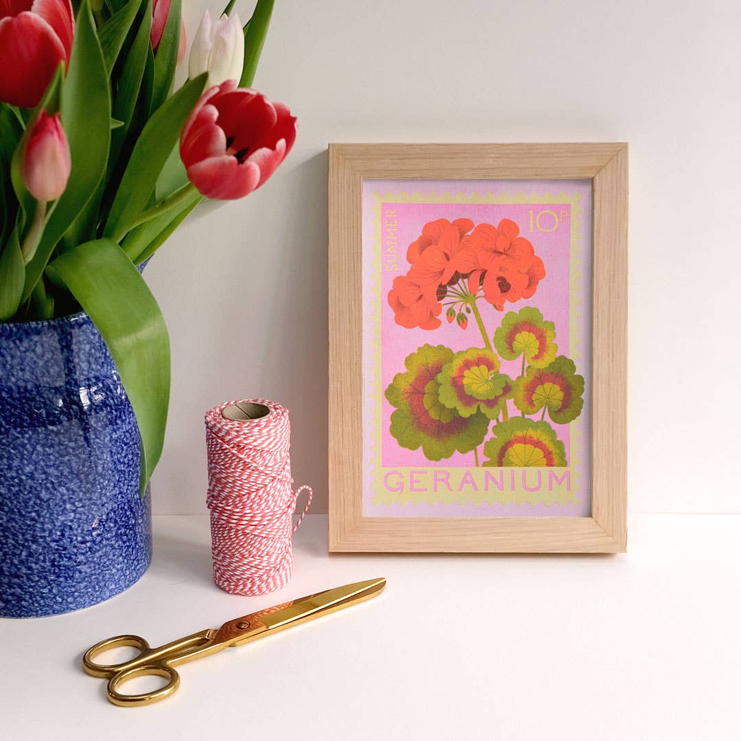 Riso Art Print / A5 / Geranie / Briefmarkenmotiv