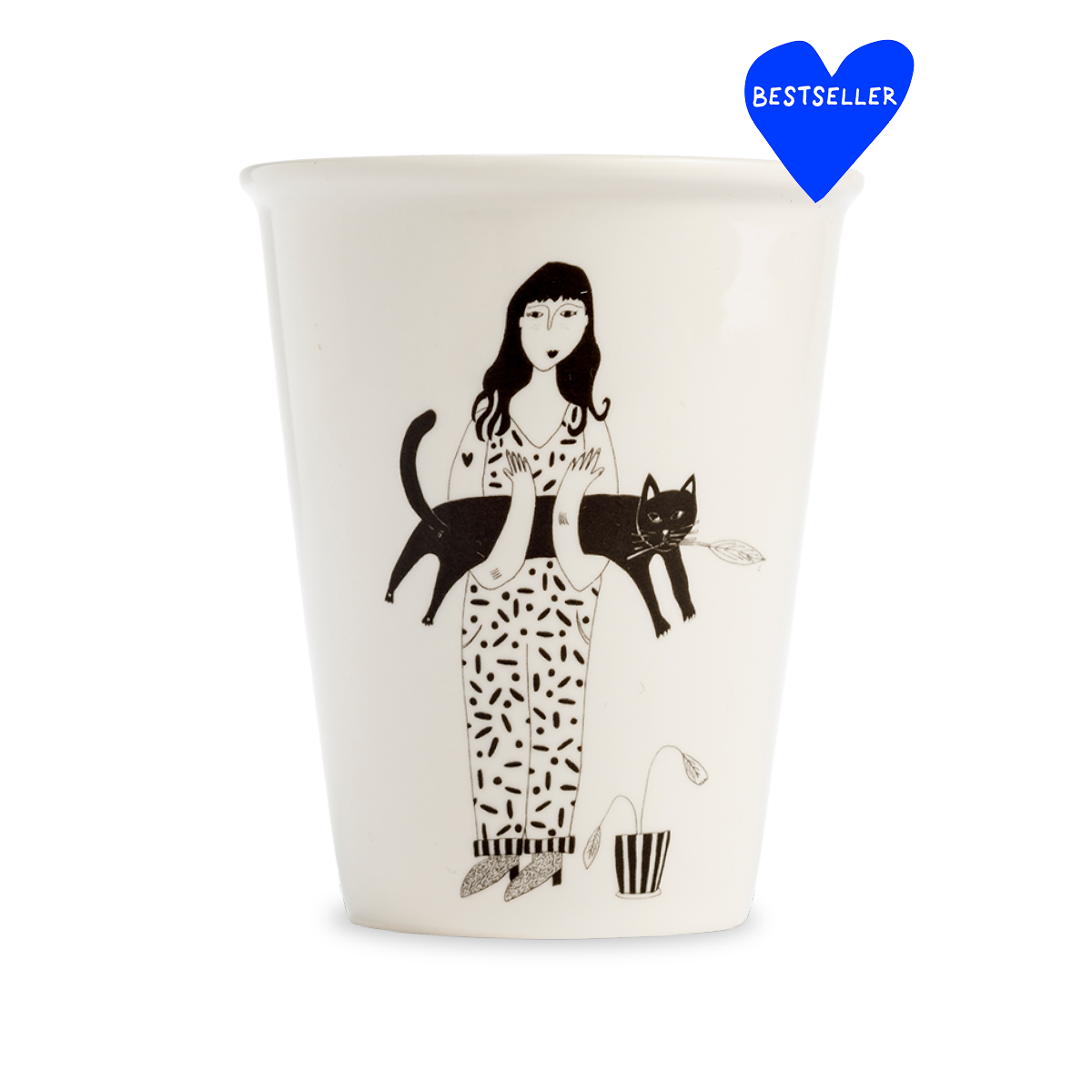 Porzellantasse mit schwarzer Katzenillustration von helen b - Togethery