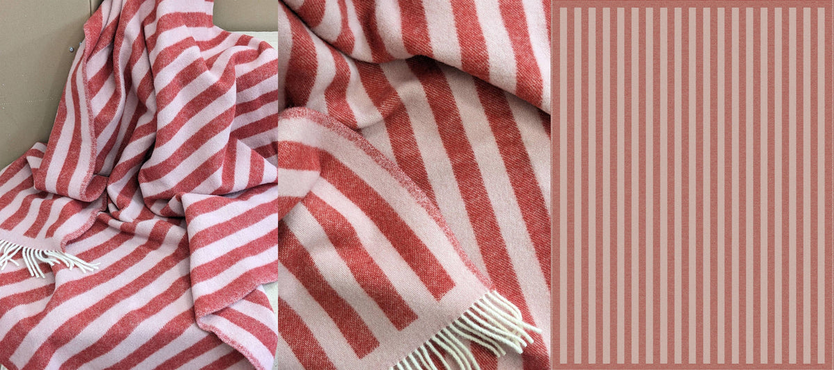 Wolldecke / Kuscheldecke STRIPES red / rose - Togethery