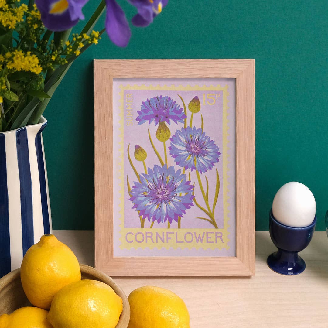 Riso Art print / A5 / Kornblume / Briefmarke