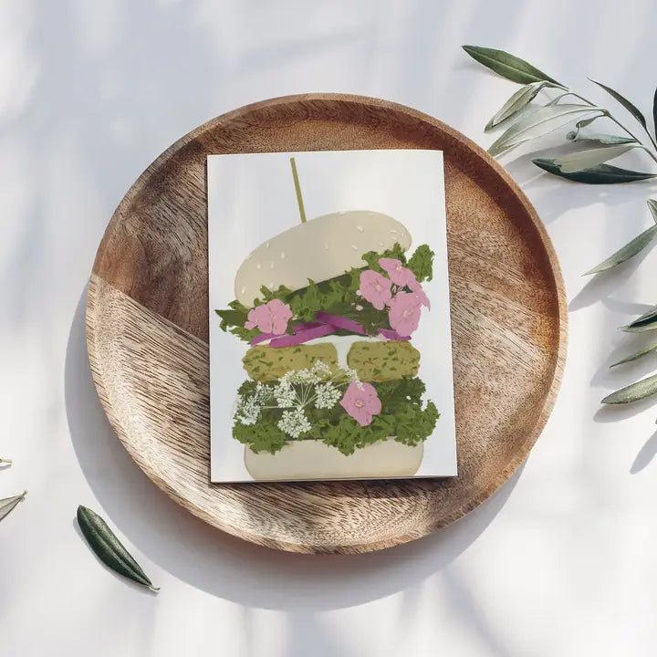 Postkarte / Burger mit Blumen