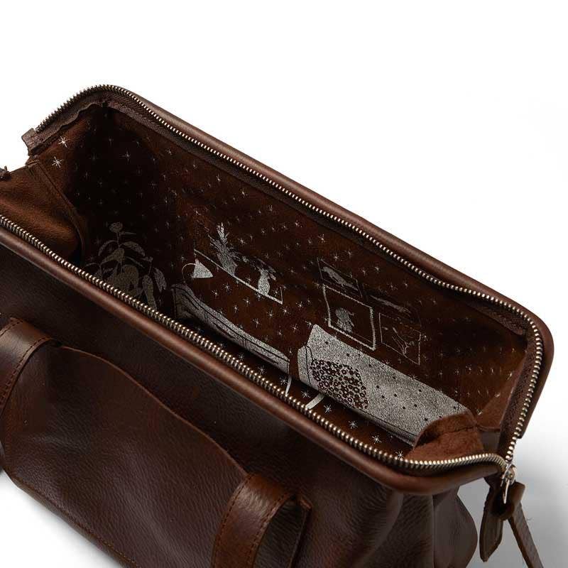 Tasche / Zimmerservice / Dunkelbrauner Used-Look / Siebdruck innen