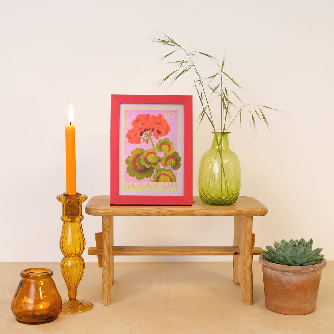 Riso Art Print / A5 / Geranie / Briefmarkenmotiv