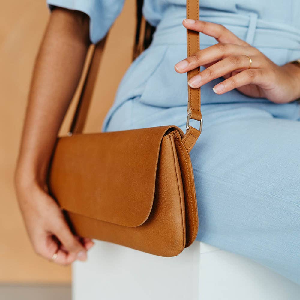 Tasche / Double Up / Cognac-Used-Look / Siebdruck innen