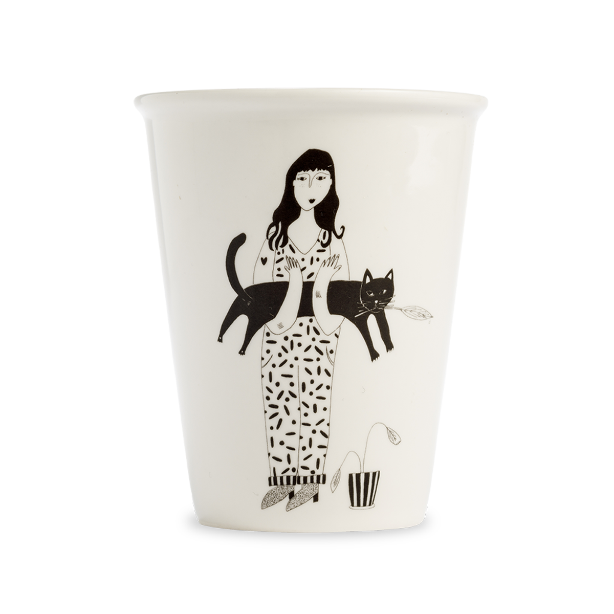 Porzellantasse mit schwarzer Katzenillustration von helen b - Togethery
