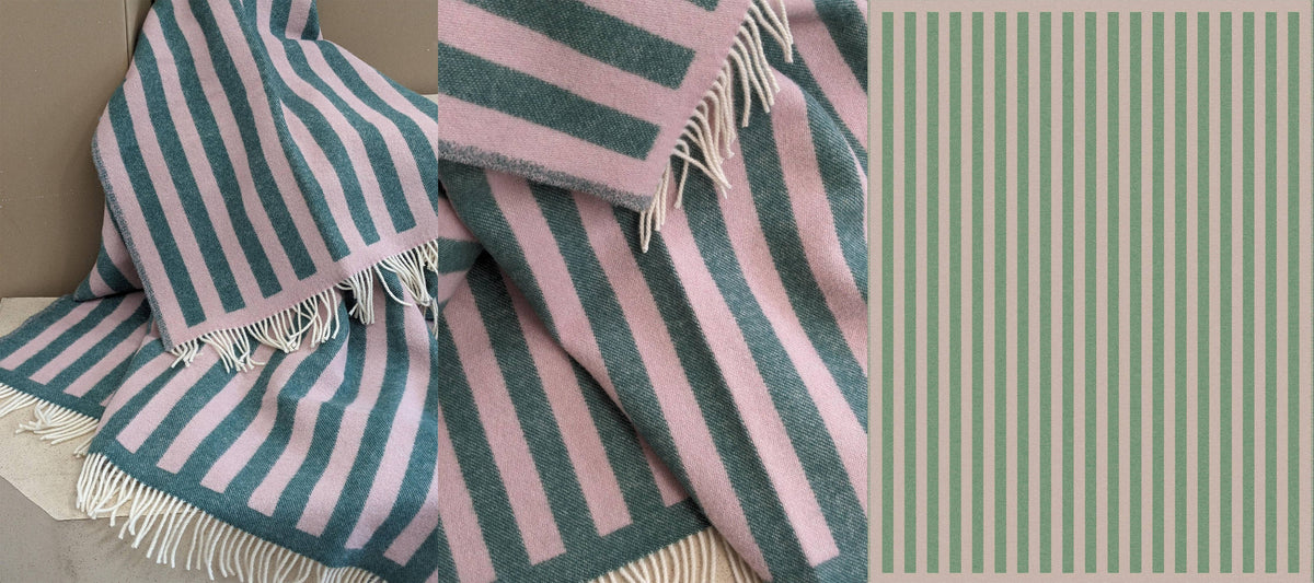 Wolldecke / Kuscheldecke STRIPES greenstone / rose - Togethery