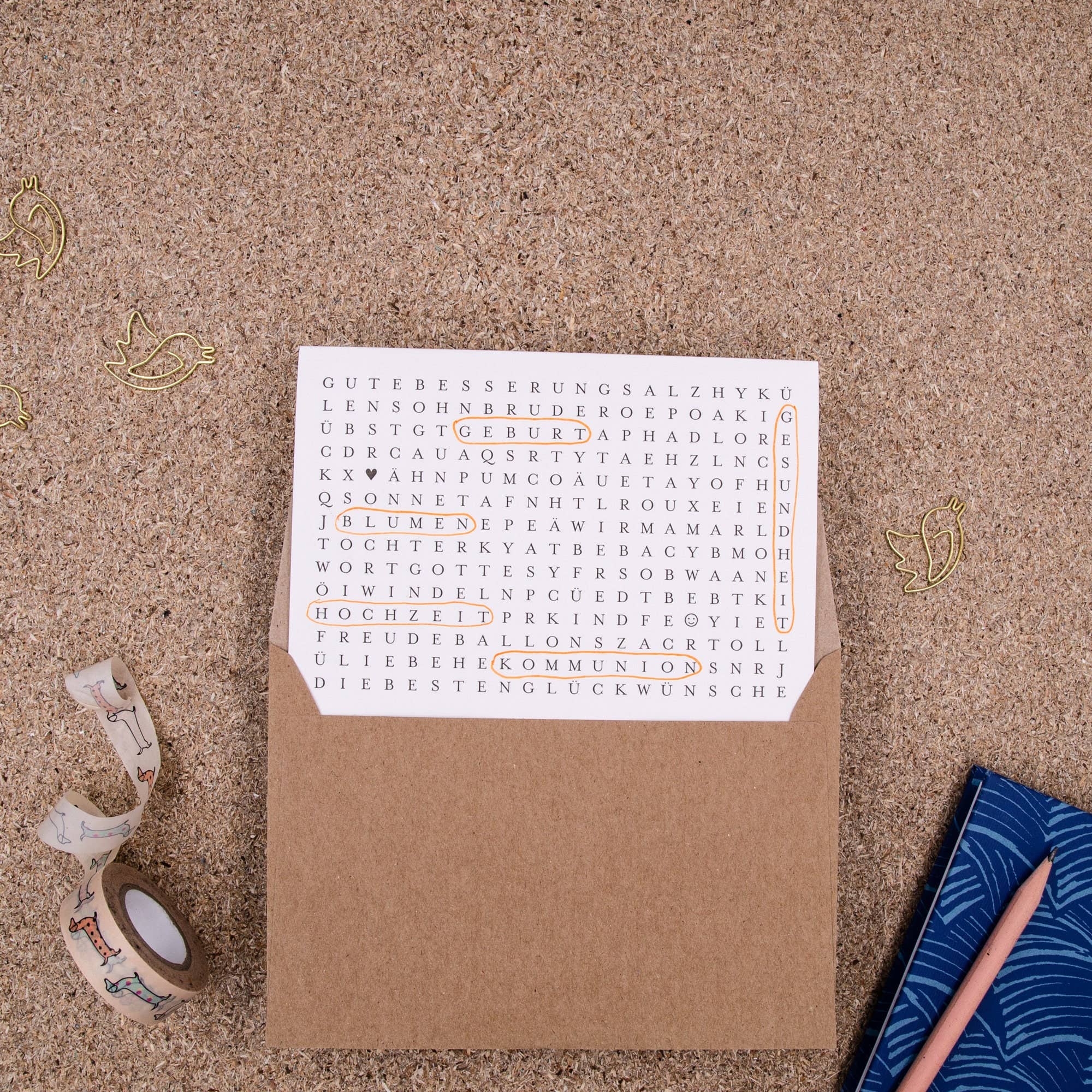 Alleskönner / Wortsuchrätsel / Letterpress A6 Klappkarte