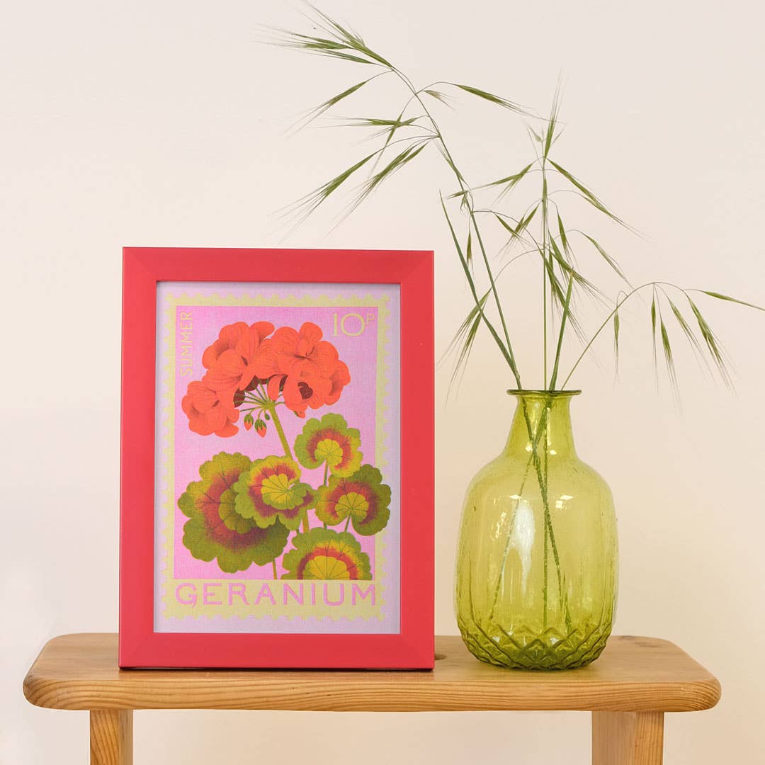 Riso Art Print / A5 / Geranie / Briefmarkenmotiv