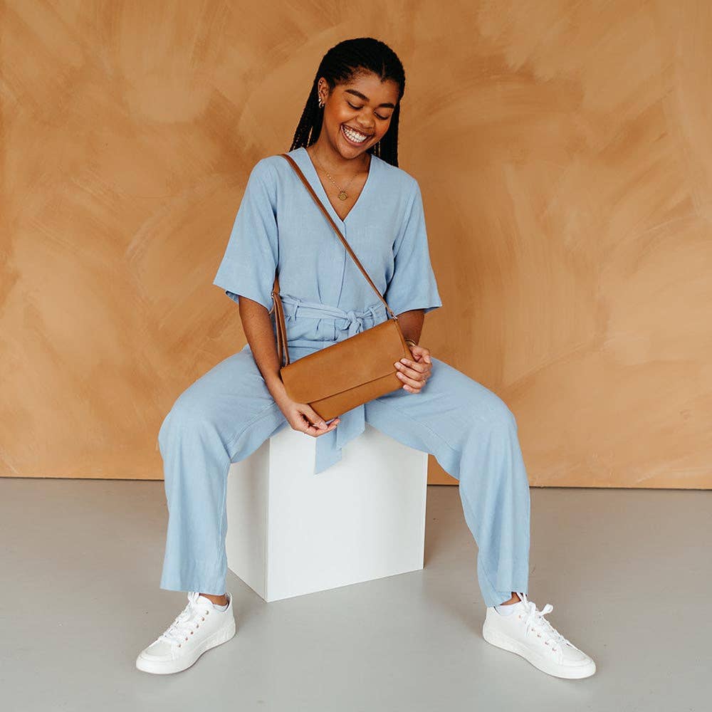 Tasche / Double Up / Cognac-Used-Look / Siebdruck innen