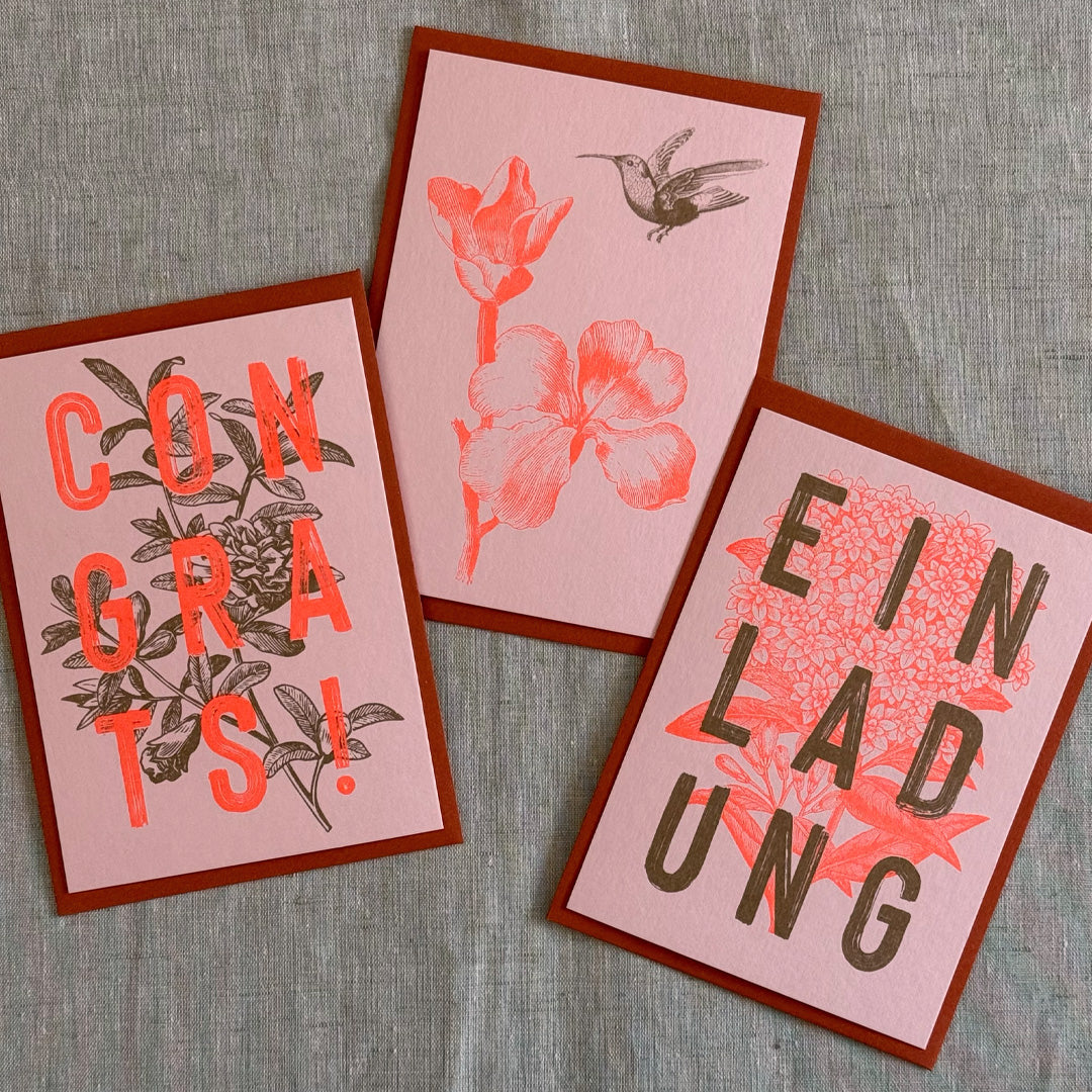 Karte mit Umschlag / Kolibri mit Blume / Premium Gmund Papier