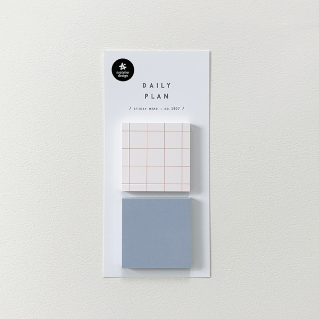 Selbstklebende Notizzettel / 2 Designs / Karomuster und Blau