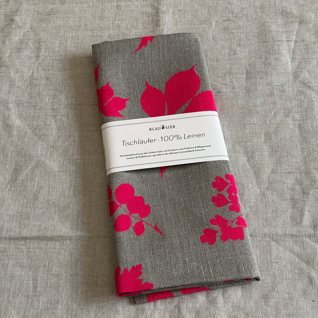 Leinen-Tischläufer / Siebdruck / Neon-Pink
