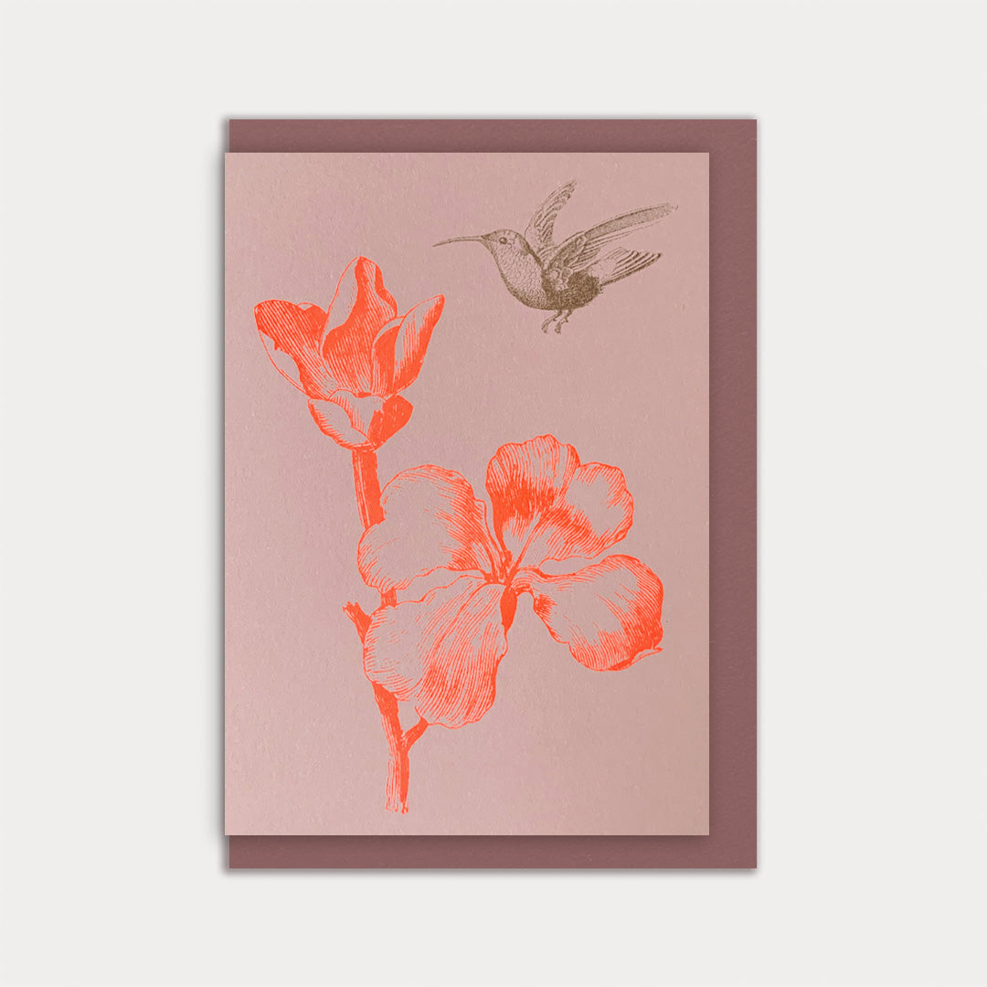 Klappkarte / Blume mit Kolibri / Recyclingpapier - Togethery