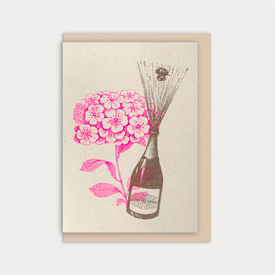 Klappkarte / Champagner mit Blumen / Recyclingpapier - Togethery