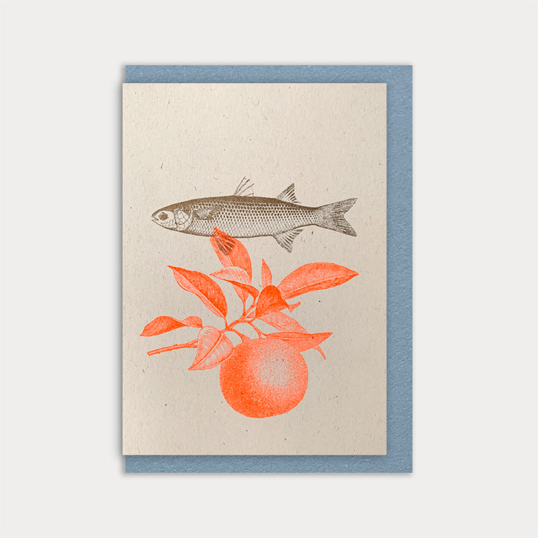Klappkarte / Fisch mit Orange / Recyclingpapier - Togethery