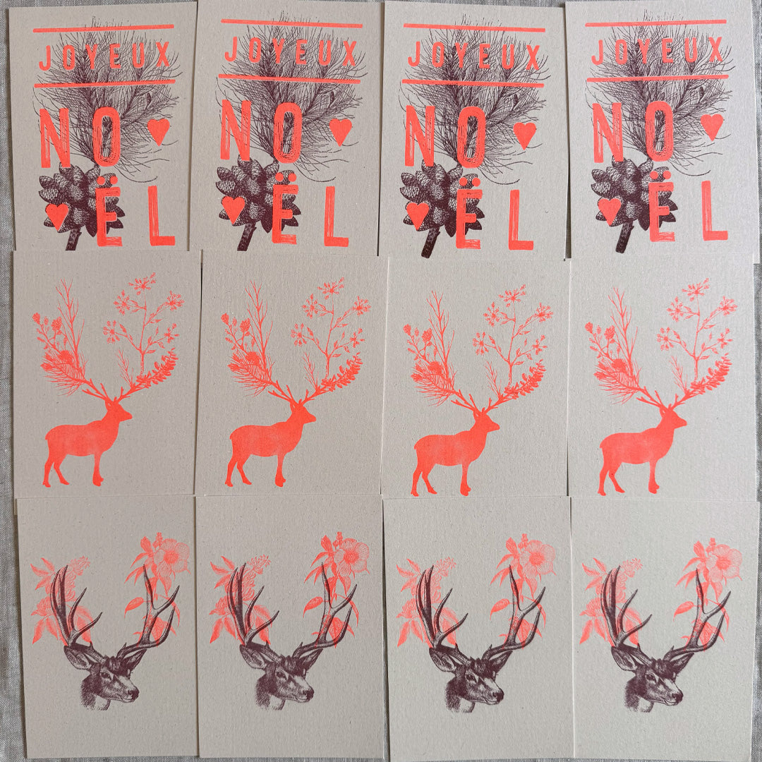 Joyeux Noël Postkarten mit Neonfarben