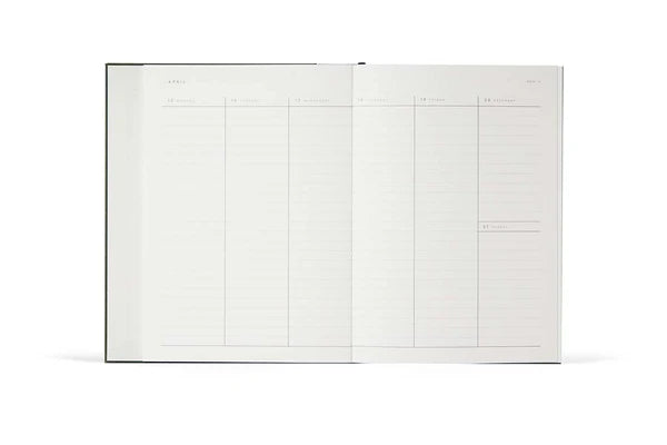 ALVA Jahresjournal 2026, A5-Format, flache Bindung, dunkelblau, Kalender