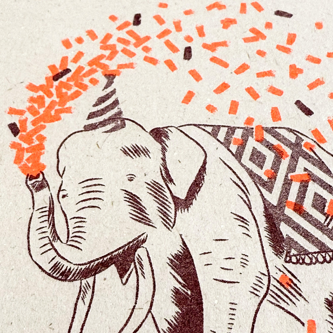 Postkarte / Elefant / Hip Hip Hooray! / Burgundy & Orange