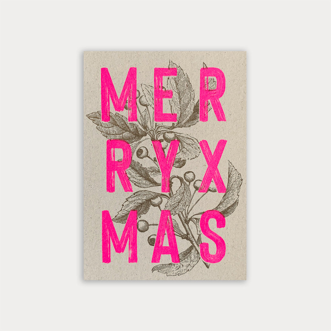 Postkarte / Typo / Merry Xmas / Fluo Pink - Togethery