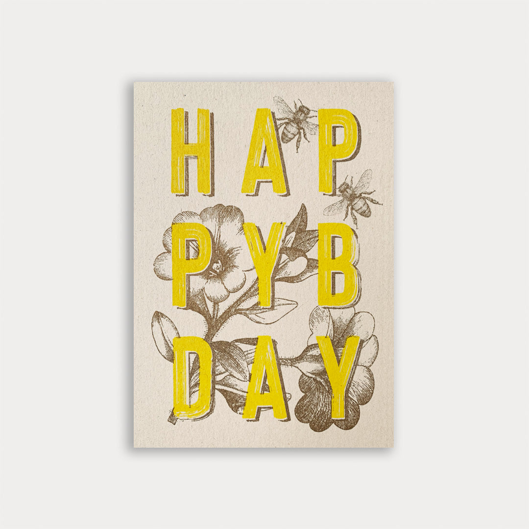 Postkarte / Typo / Happy B-Day / Yellow