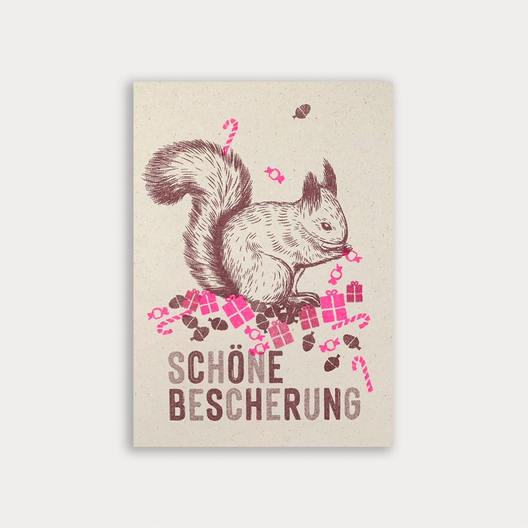 Postkarte / Eichhörnchen / Schöne Bescherung / Ökopapier