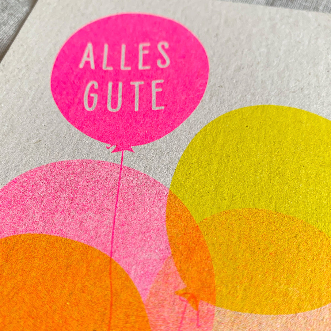 Postkarte / Luftballons / Alles Gute / Ökopaier