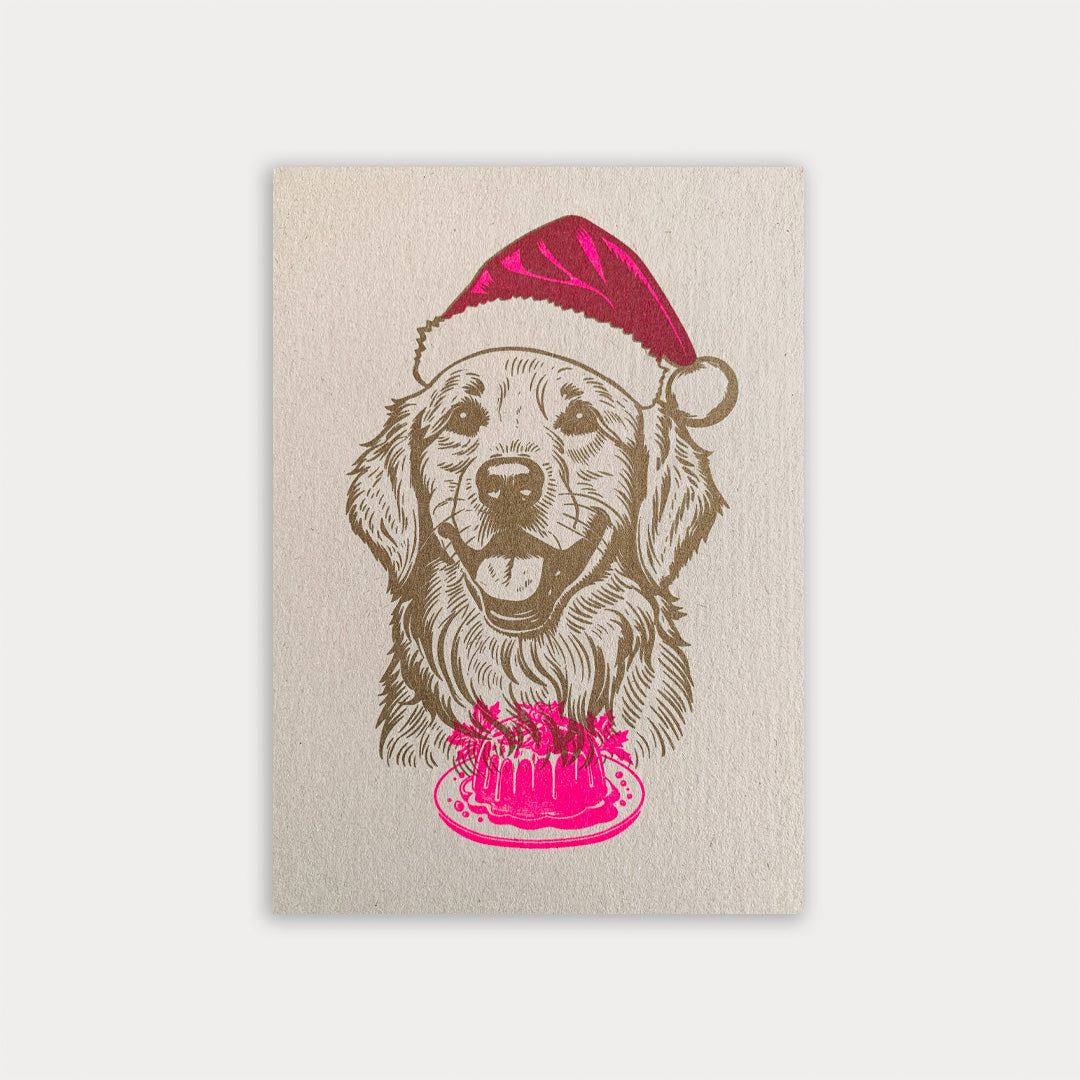 Postkarte zu Weihnachten / Hund mit Mütze / Ökopapier