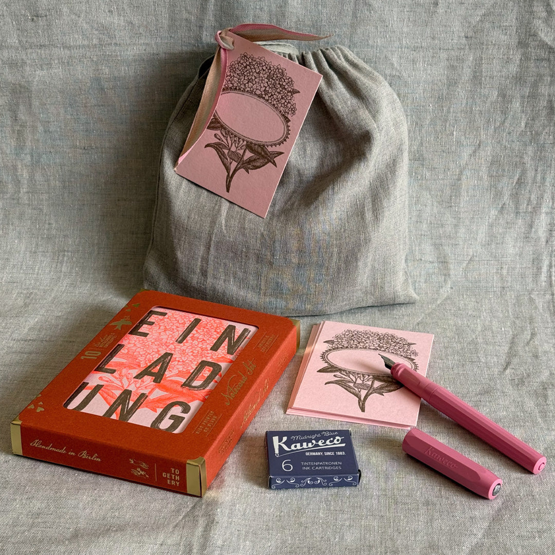 Das perfekte Set zum Einladen / Hortensie / im Leinenbeutel - Togethery