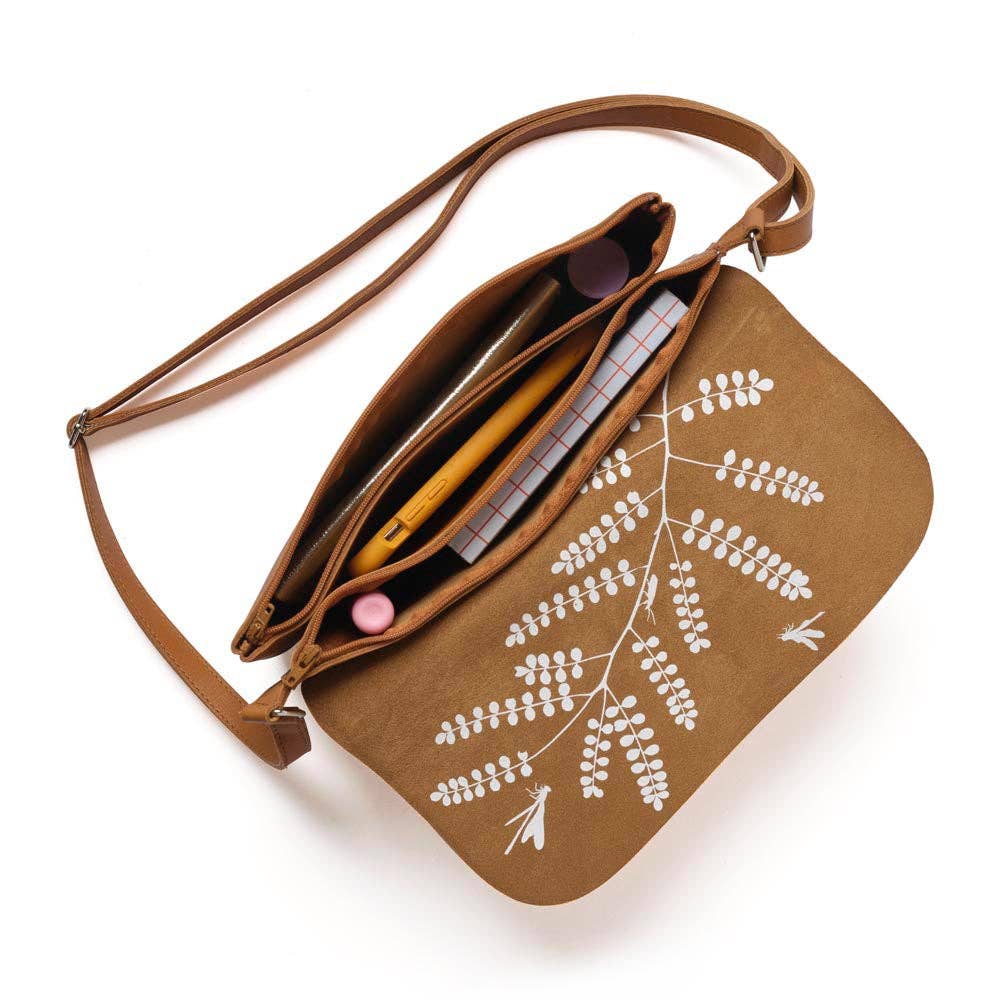 Tasche / Double Up / Cognac-Used-Look / Siebdruck innen